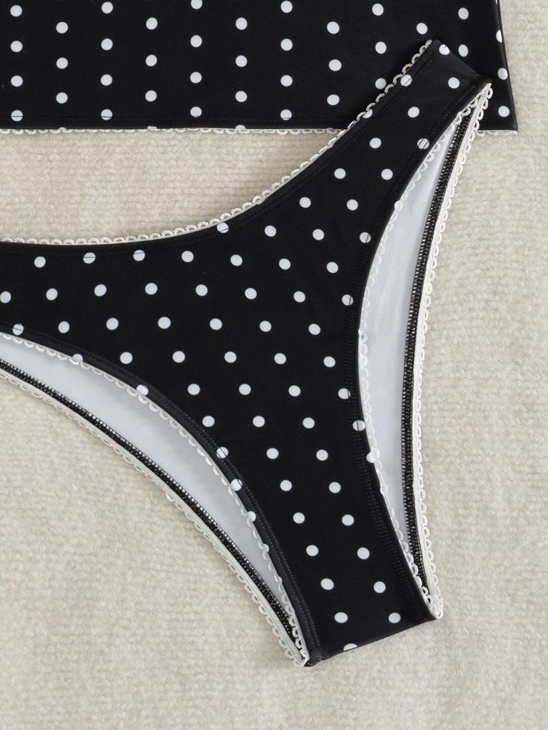 Women's Tankini Strap V-neck Polo-dot Low Waist Sexy Split Bikini Swimsuit