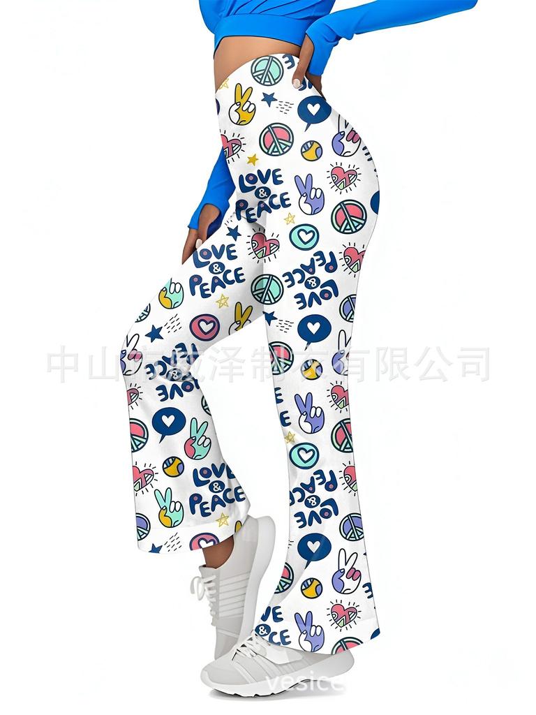 European and American Women's Floral Sexy High-waisted Slim-fitting Sports Flared Pants Women's Slim-fitting Trousers Casual Wholesale