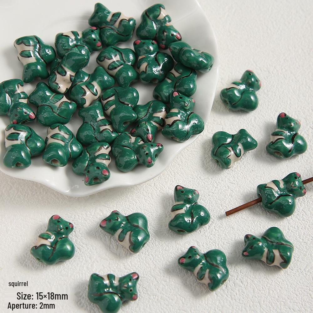Handmade Cute Flower & Heart Green Ceramic Beads for DIY Jewelry