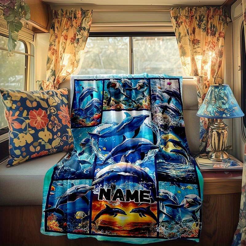 Dolphin Rv Customize Your Name Blanket Is Suitable For Rv Camping Traveling Rv Home Soft And Warm Rv Interior Blanket Suitable For Gifts To Relatives