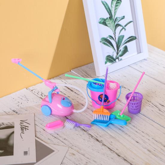 9Pcs/Set Pretend Play Broom Vacuum Cleaner Cleaning Kit Toy Dollh-ouse Accessory