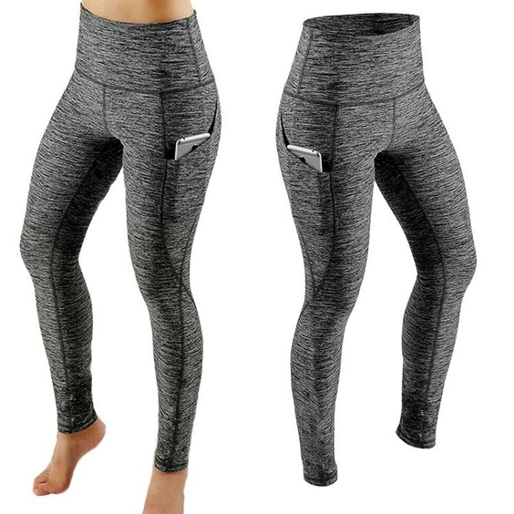 Women High Waist Solid Color Yoga Running Fitness Leggings with Side Pockets Hip Lifting Sports Long Pants