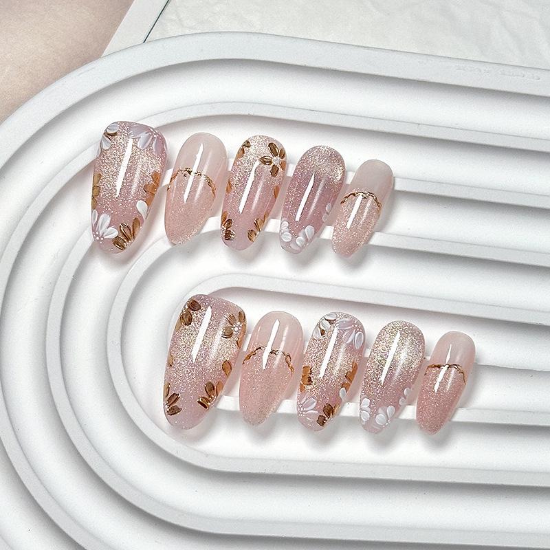 Handmade Oval Cat Eye Nail Art Patches - Medium-Long, High-End, Whitening, Hand-Painted Boutique.
