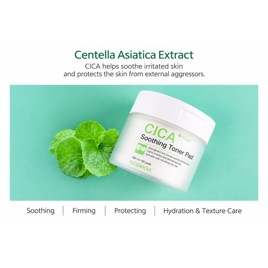 FoodaHolic Pure Cica Plus Intense Calming Essence Pad 60 Pads 180ml