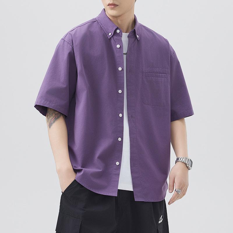 Pure Cotton Short-sleeved Shirt Men's Japanese Retro Simple Versatile Mid-sleeved Shirt