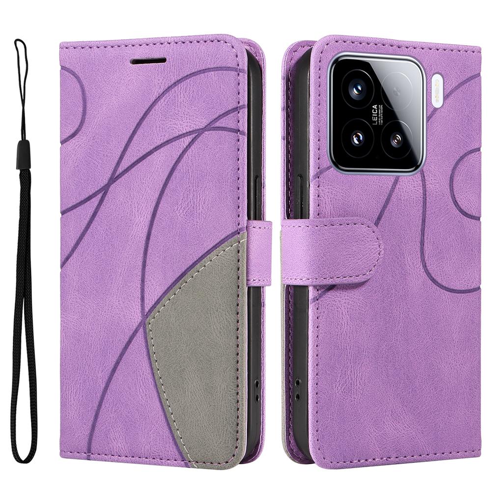 Für Xiaomi 15 Leder Handyhülle Ständer Brieftasche mit zweifarbigem Spleißdesign