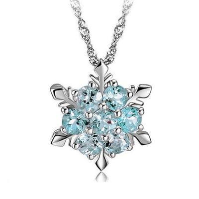 Natural Gemstone Zircon Snowflake Pendant Necklace, Silver-Plated, Christmas Gift