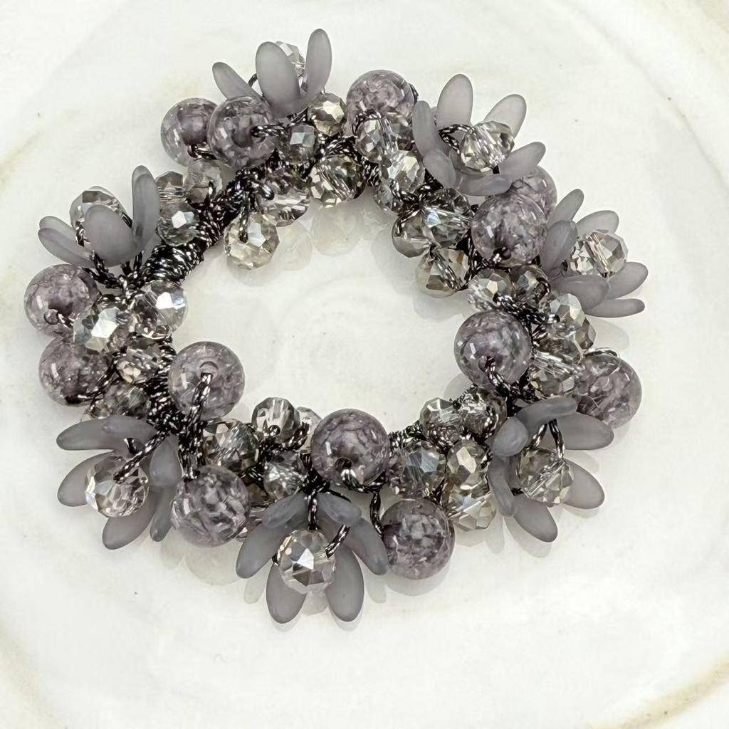 Retro Kwiatowy Kryształowy Gumka do Włosów - Wysoka Elastyczność, Prosty i Elegancki Dodatek do Włosów