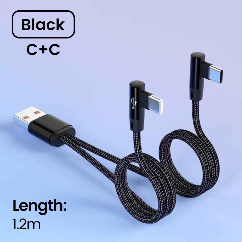66W 2 in 1 USB to Type C Fast Charging Elbow Cable USB C Fast Charge Mobile Phone Cable For iPhone 15 16 Samsung Xiaomi HUAWEI