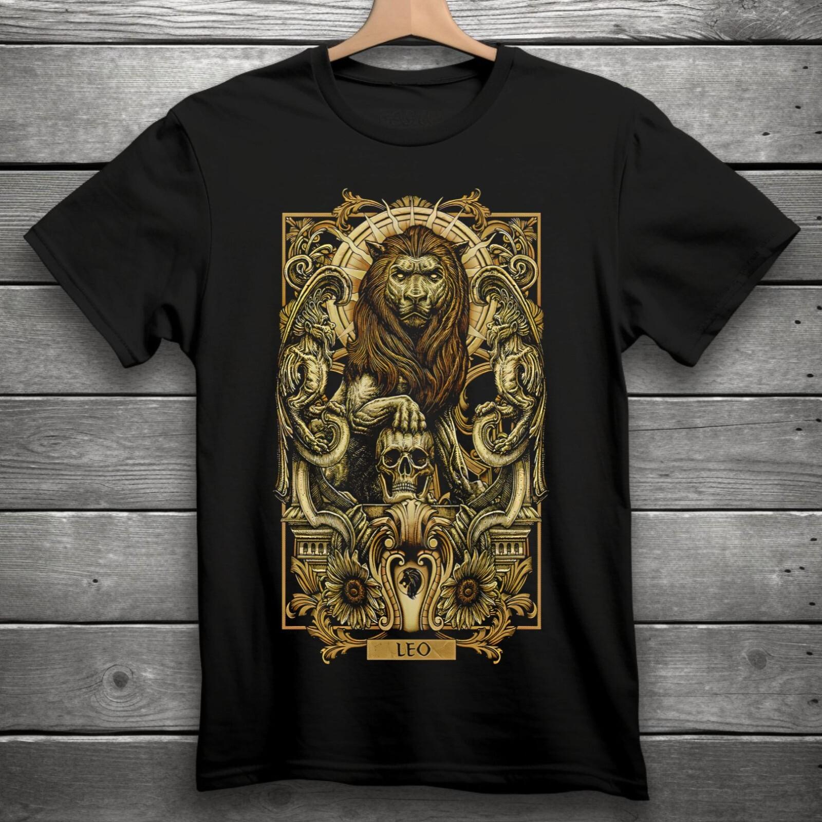 Leo Zodiac Sign Goth Skull Unisex Black T-Shirt S-3XL L