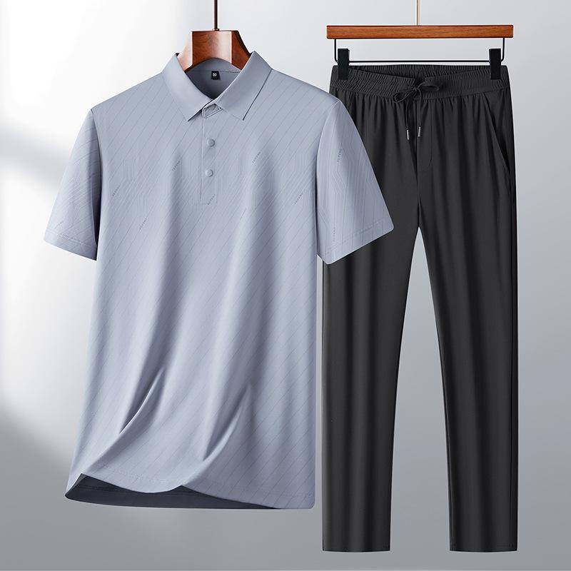 Men's Summer Cool Set: Short Sleeve T-shirt & Breathable Long Pants