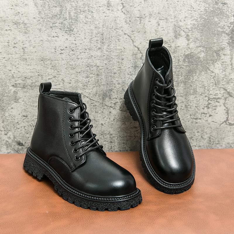 

2025 fashion casual men s autumn and winter new high-top shoes children s Martin boots classmates men s leather shoes 28 чёрный