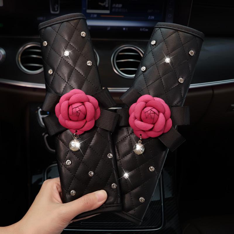 2pcs Universal Crystal Crown PU Leather Car Seat Belt Cover Diamond Shoulder Pad Car Styling Seatbelts Pad Car Accessories