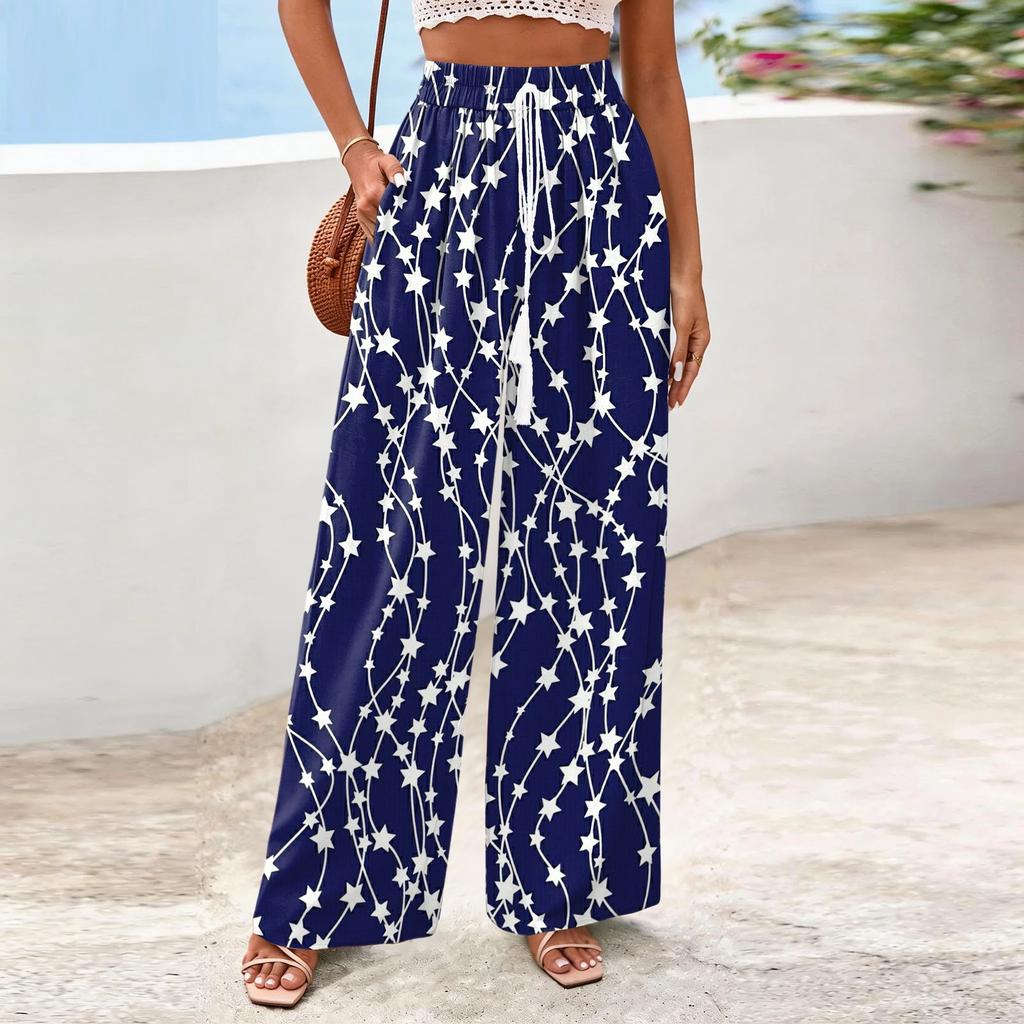 Women's Wide-Leg Casual Flowy Floral Print Pants