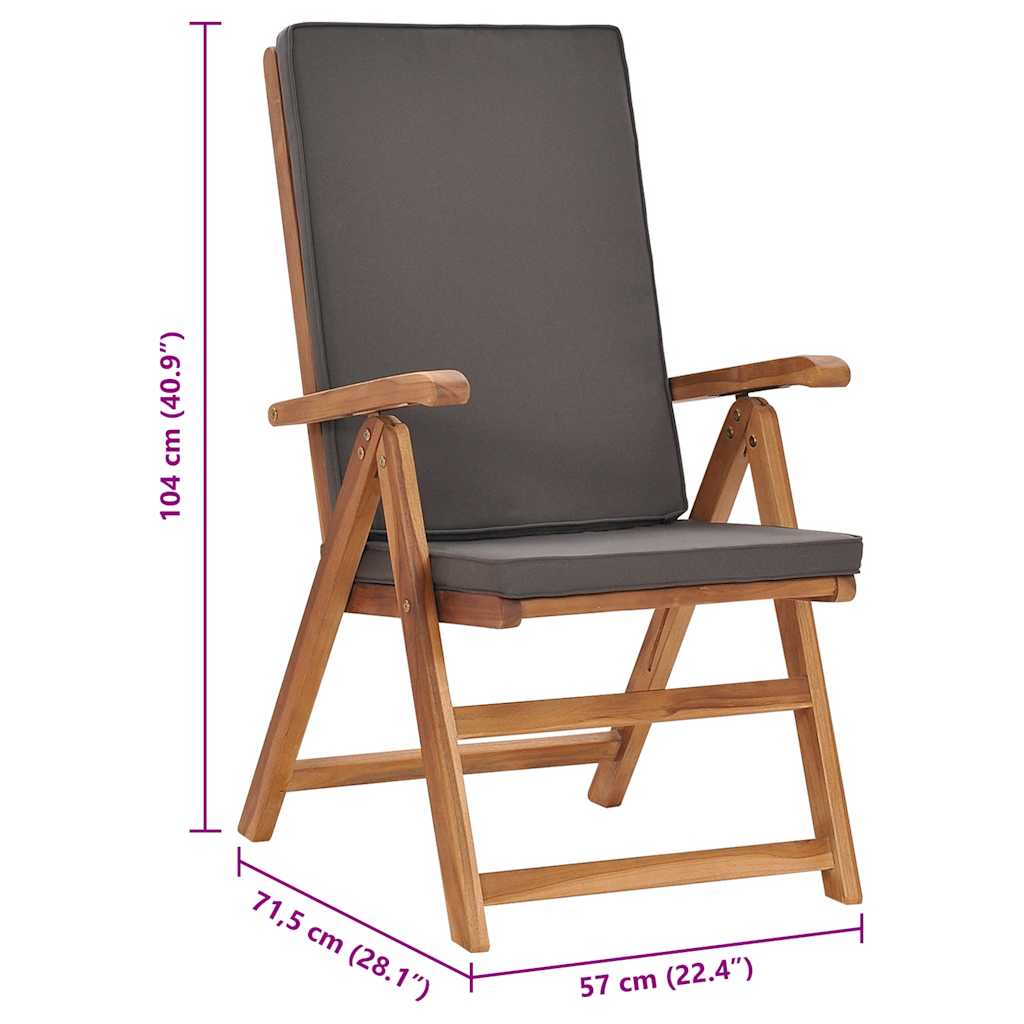 Garden Deck Chairs 2 pcs with Cushions Solid Teak Wood Grey