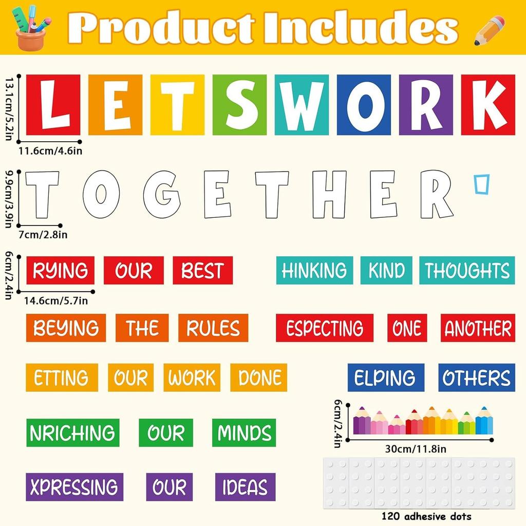 Motivational Bulletin Board Decorations for Classroom Let's Work Together Wall piration Door Decor Colorful Pencil Cutouts for Back to School