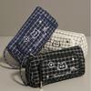 Canvas Cat Pattern Embroidered Large Capacity Pen Case With Stylish Design For Students And Office Use