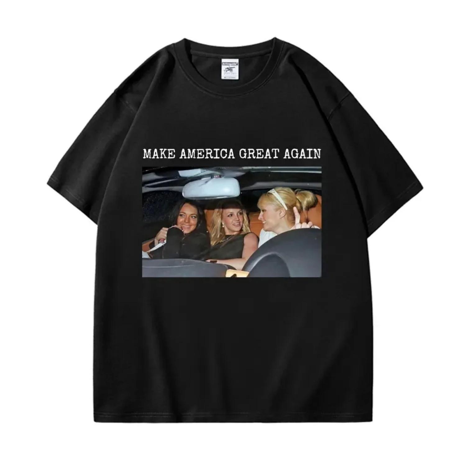

Make America Great Again Britney Spears Lindsay Lohan Graphic Print T-shirt Men Women Cotton Summer New Tee Casual Oversized Top S чёрный