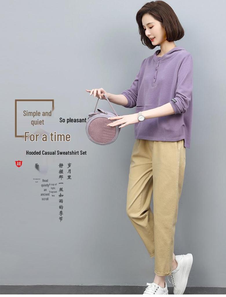 Women's Fashionable Mom Style Casual Sweatshirt Set: 2025 Spring/Autumn Two-Piece Outfit