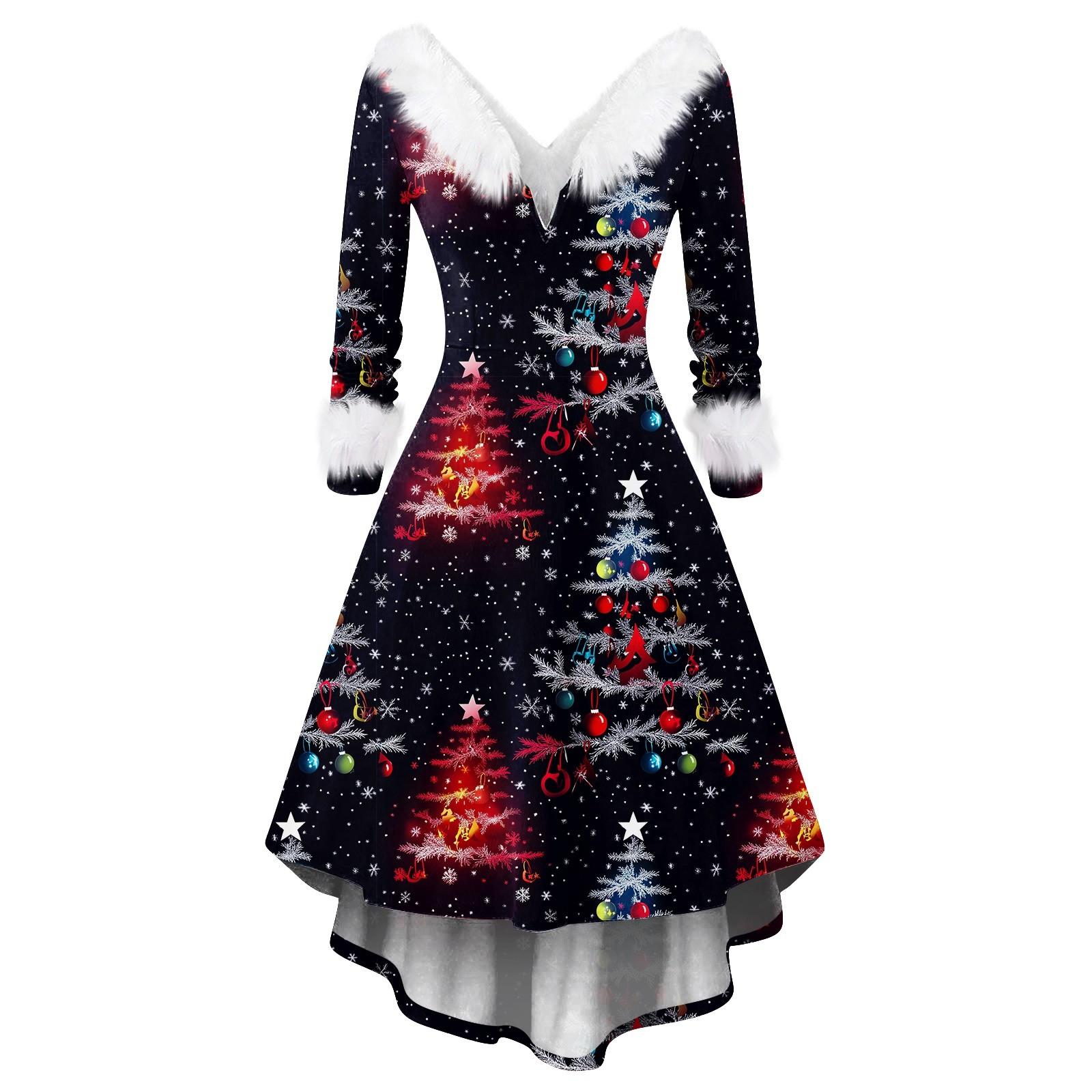 

Женские модные повседневные облегающие платья с V-образным вырезом и рождественским принтом для вечеринок с длинным рукавом XXXXXL киноварь