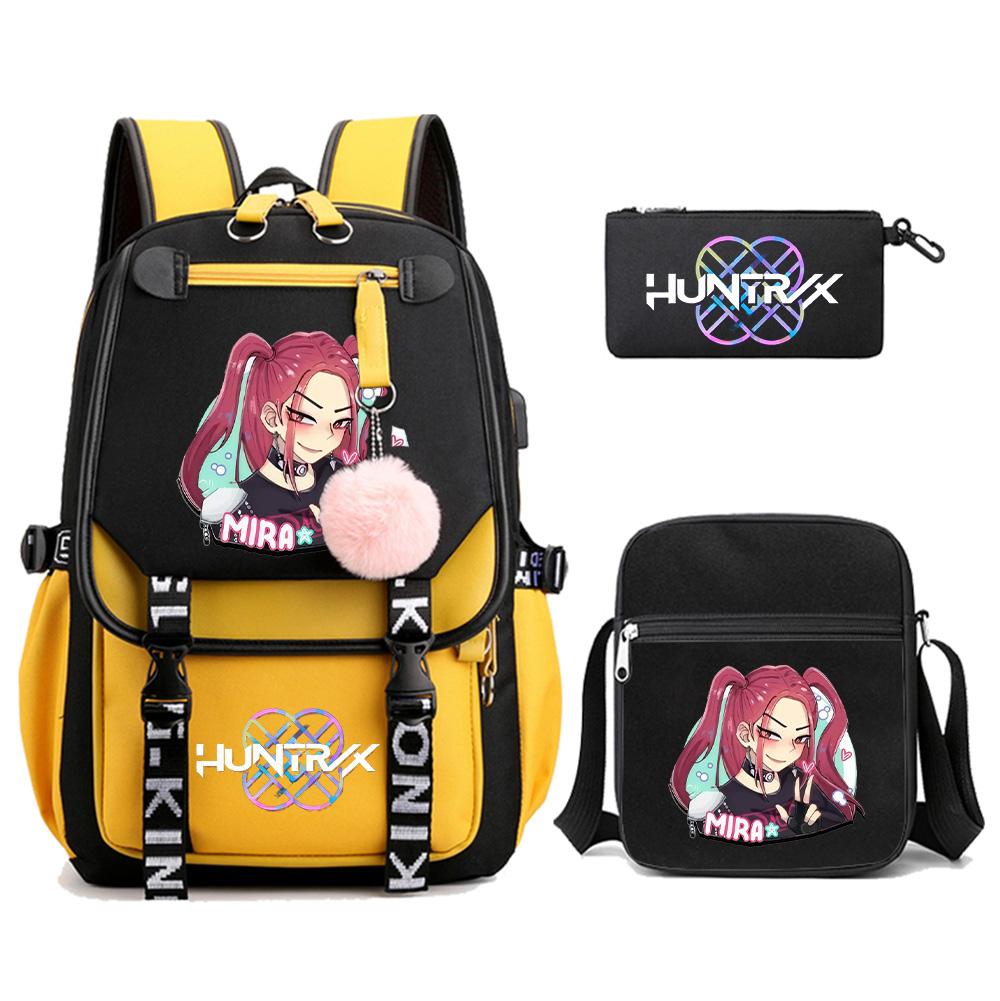 3Pcs/set Anime K-pop Demon Hunters Printed Backpack with Shoulder Bag for Teenager Student Girl Boy Bookbag Large Capacity Travel Bag Kid Gift