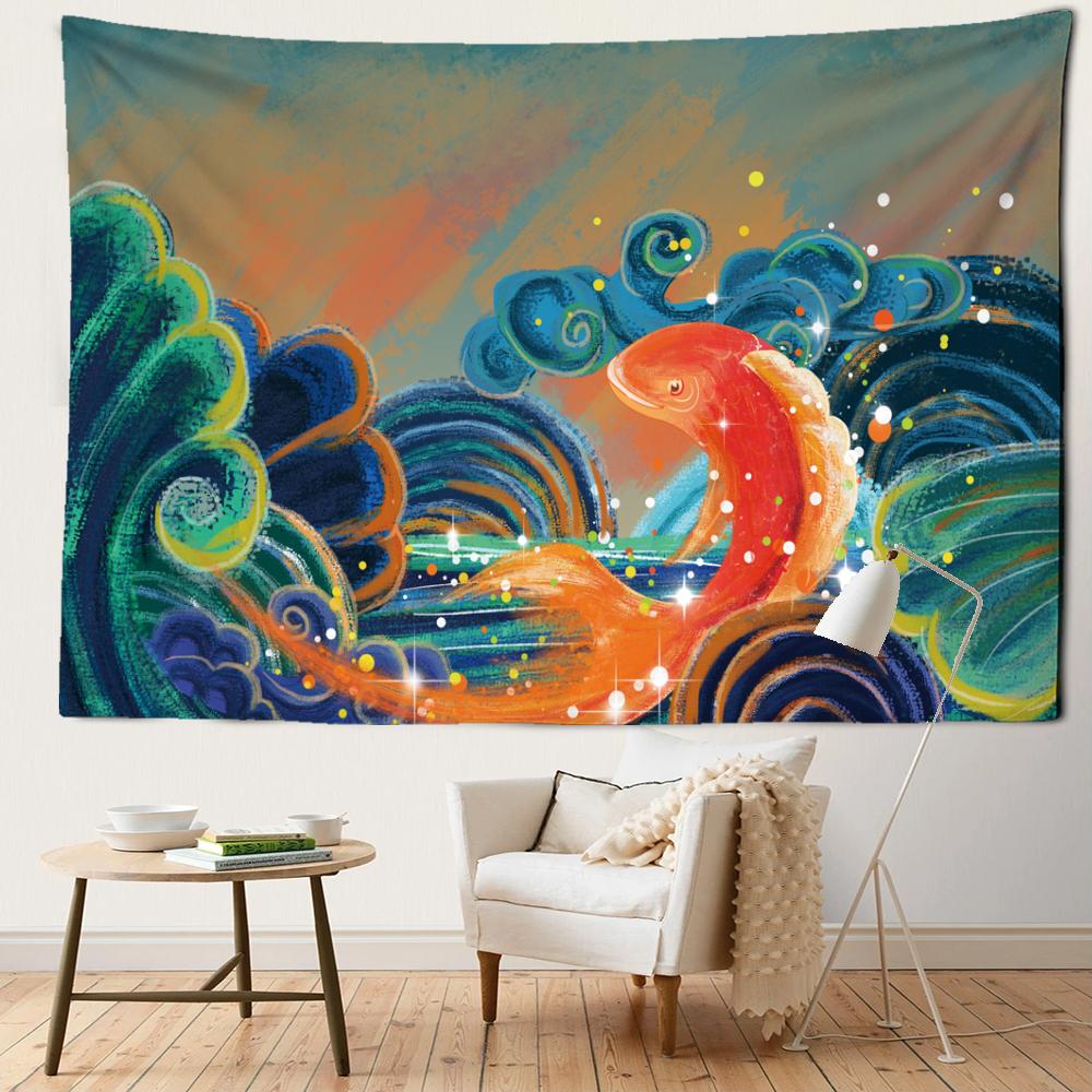 

Парча Карп Картина Маслом Гобелен Настенный Волна Искусство Пейзаж Богемный Абстрактная Психоделическая Эстетика Комната Домашний Декор 95x70CM