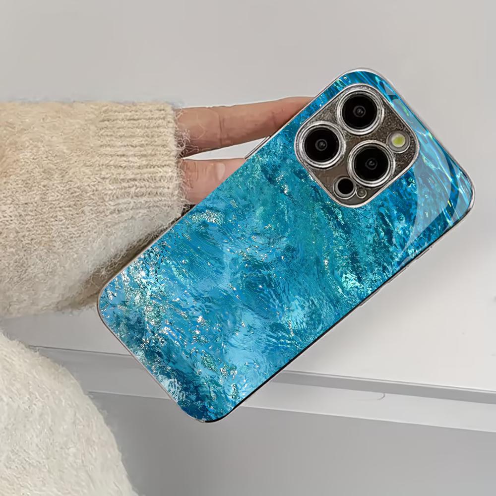 Seawater High-end Phone Case Electroplated Glass TPU PhoneCase for iPhone 17 16 15 14 13 12 11pm Pro Plus Dropresistant