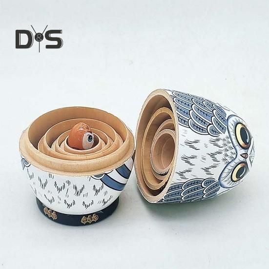 5-Layer Owl Matryoshka Doll Wooden Russian Nesting Dolls Educational Nesting Owls Toy for Kids Gift Home Decor Desk Centerpiece