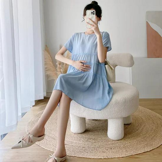 2026 Summer Stylish Maternity Short Sleeve Korean Slimming Dress