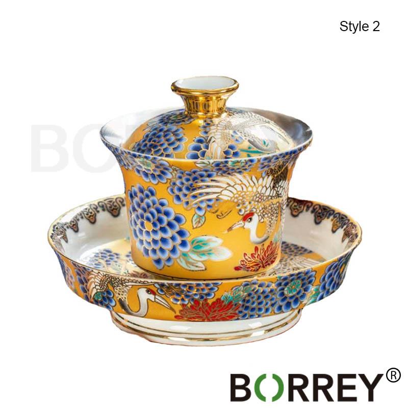 BORREY 150Ml Japanese Gaiwan Tea Bowl Ceramic Teapot Puer Kettle Kung Fu Tea Set Tea Ceremony Cup Teaware With Lid And Dish Gift