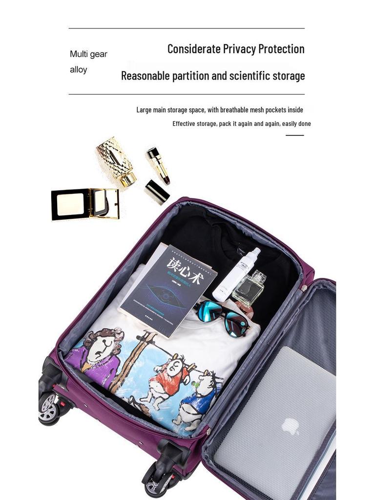 20-Inch Oxford Cloth Trolley Case with Universal Wheels, Leather Suitcase, Password Lock, Carry-On Luggage for Men and Women