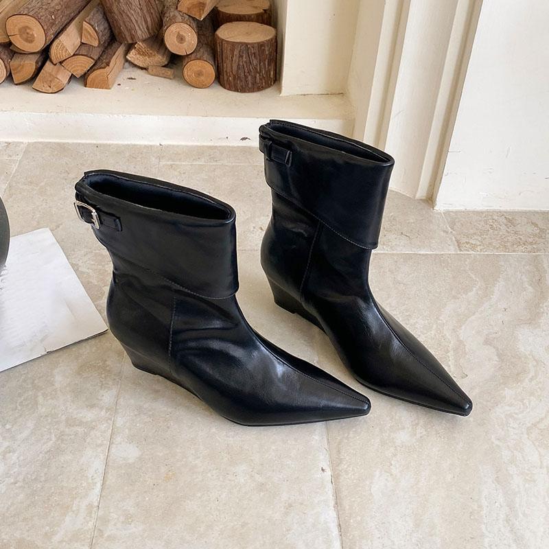 Fashion Fashion Pointed Toe Women Ankle Boots With Wedges Shoes Slip On Footwear Ladies Short Modern Boots Female Wedges Shoes