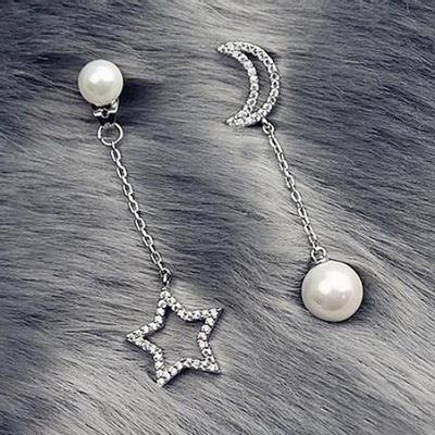 Luxury Imitation Star Moon Asymmetry Long Earrings Elegant Lady Jewelry
