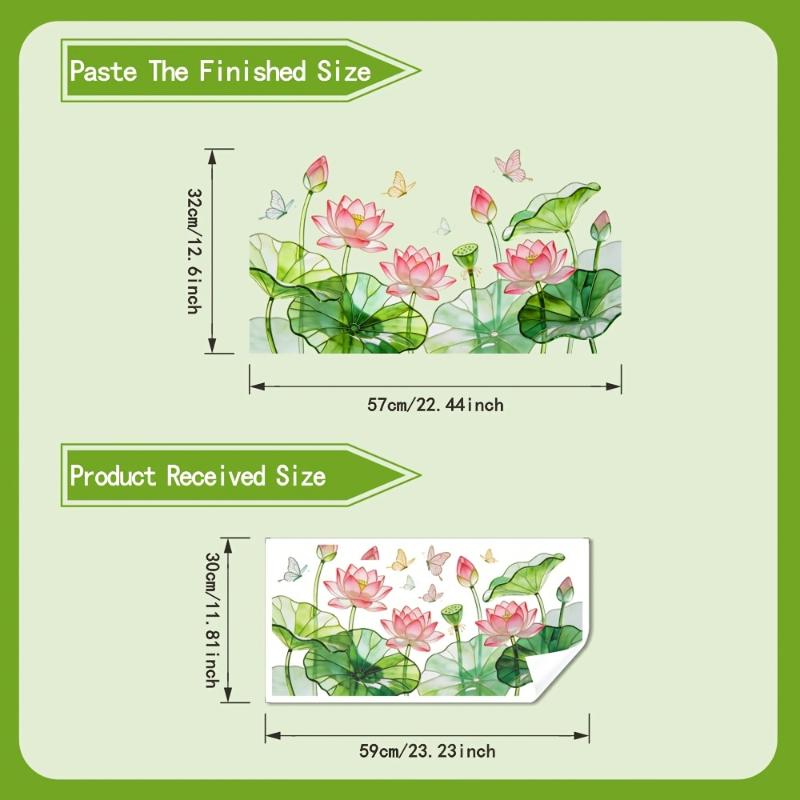 Fresh Lotus Flower Wall Decal No Residue Waterproof Peel & Stick Decor for Bathroom Sink Background Wall