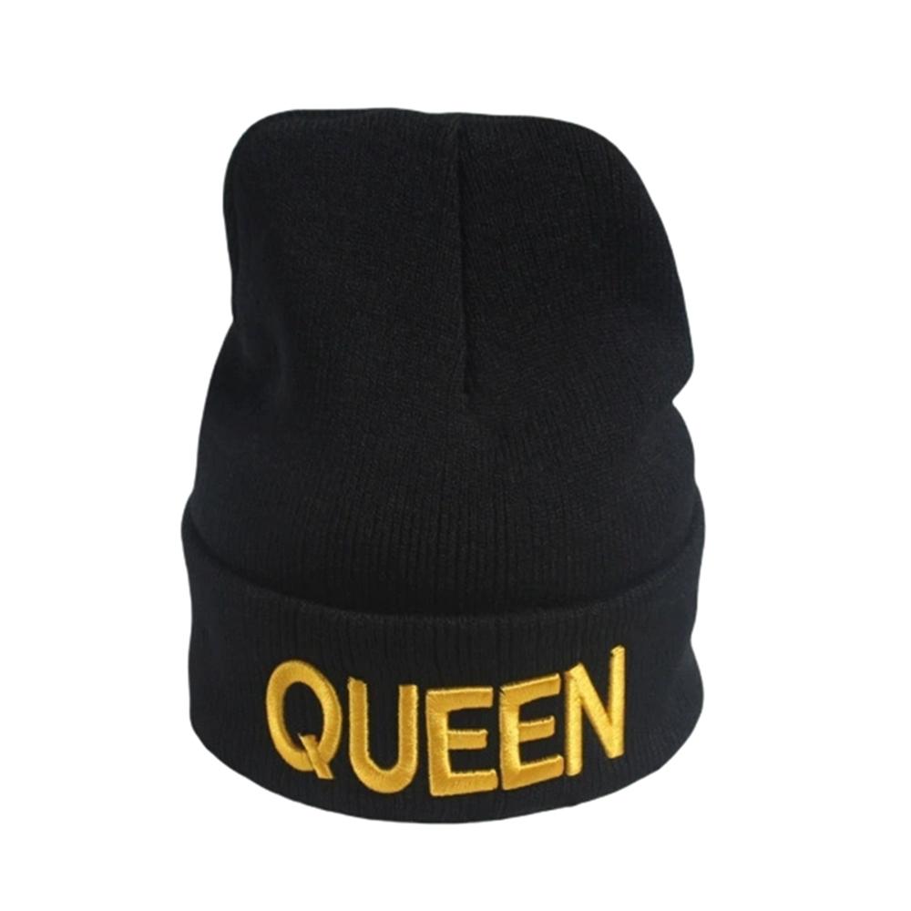New Style KING Stretch Knit Hat QUEEN Embroidery Men And Women Couples Autumn Winter Warmth Beanies Skullies Skullcap Gorras