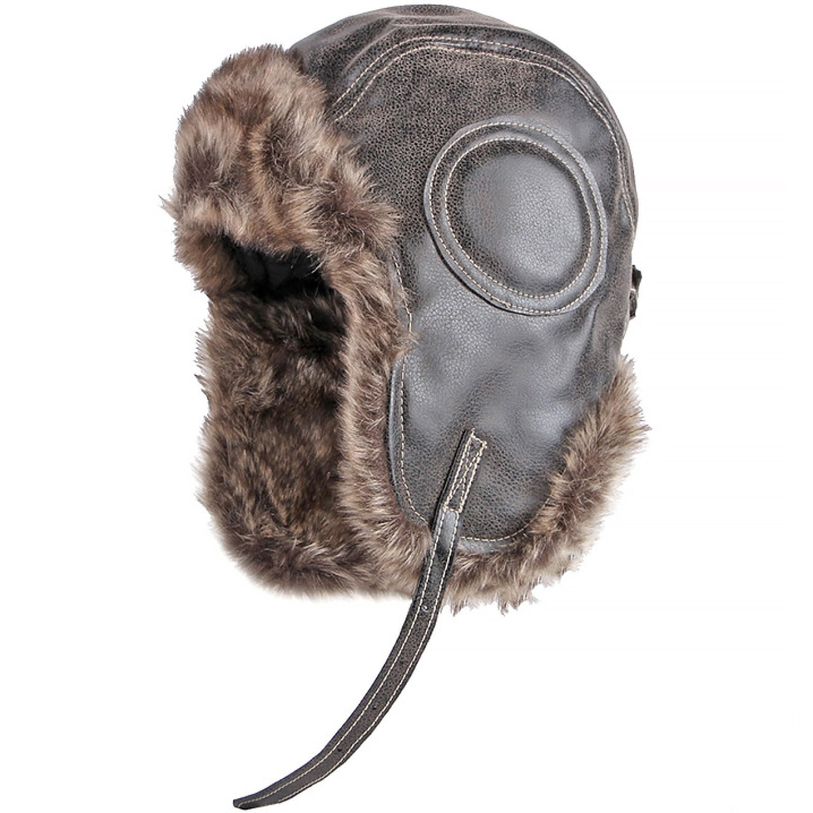 

morytrade Пилотская шапка из кожи Русская шапка с ушанками (Коричневый, 58-60 см)