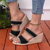 Thick-bottomed Large-size Cross-toed High-heeled Slippers Women's New Hemp Rope Wedge Heel Sandals