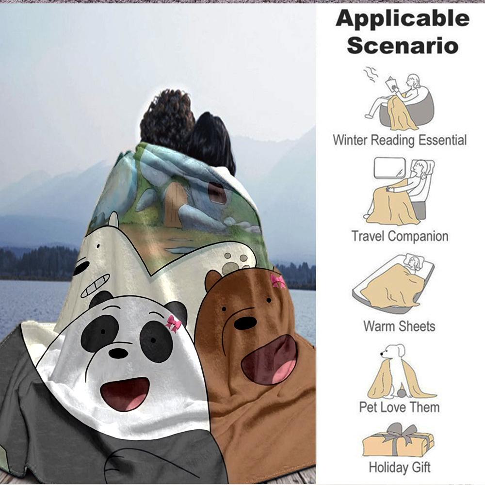 1pc We Bare Bears Flannel Throw Blanket Lightweight Soft Warm All Season Blanket for Sofa, Bed, Travel,L1028156