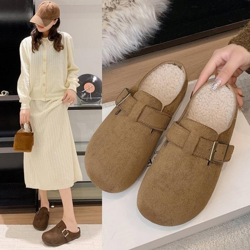 New Autumn and Winter Retro Burken Shoes, Half-slipper, One-foot Women's Shoes, Height-increasing Headband
