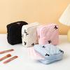 Mini Cosmetic Bag Lightweight Quilted Bow Embroidery Zipper Closure Portable Makeup Organizer for Vacation Travel Daily Use