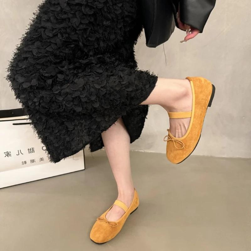 Flache Einzelne Schuhe Damenschuhe Frühling und Herbst neu Französisch Retro Abend Fee Weich Flach Ballett Mode Wildleder Bohnenschuhe