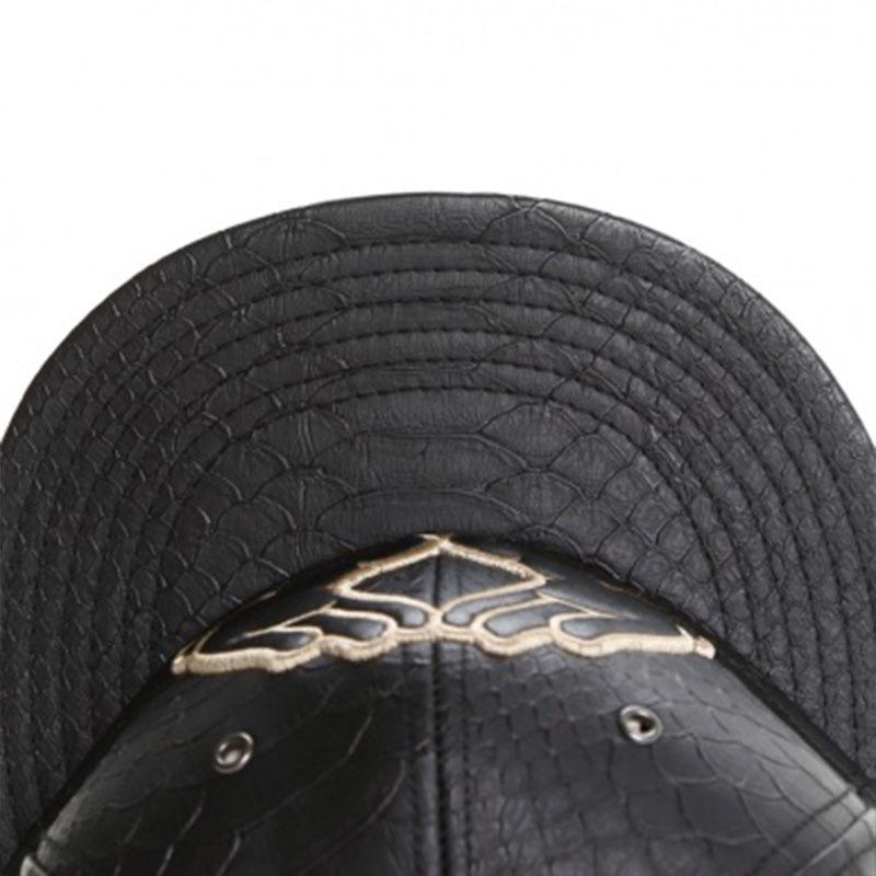 Hands Embroidery Faux Leather Flat Brim Snapback Cap Adjustable Hip Hop Hat