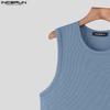 INCERUN Summer Men Round Neck Sleeveless Semi-Sheer Rib Casual Tank Tops