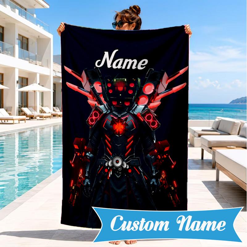 Custom Name Toilet Heart In Space Adventure Microfiber Beach Towel, Lightweight for Summer Travel, Swimming Pool Fan Gift