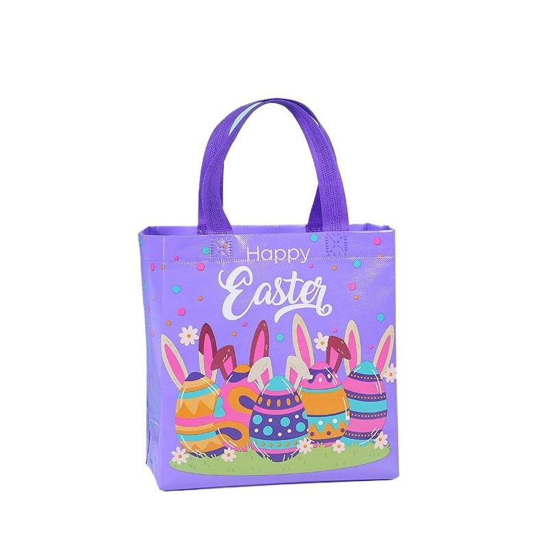 Non Woven Easter Tote Bag Large Dustproof Moistureproof Bunny Egg Print Gift Bag Foldable Shopping Bag Party Gift Storage Bag
