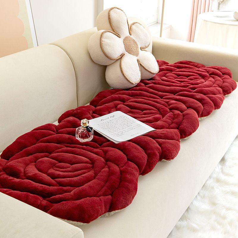 

Rose Shape Sofa Seat Cushion Cover Non Slip Long Chair Slipcover Super Soft Faux Rabbit Velvet Cushion Towel Dustproof Covers 45x45cm 1 rose