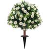 Artificial Chrysanthemum Garden Stake with Eucalyptus Accent - Decorative Faux Greenery
