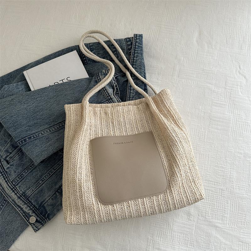 

Summer New Fashionable Retro Shoulder Bag Large Capacity Shopping Beach Bag Simple Travel Women s Tote Bag CLE 31x12x30cm бежевый