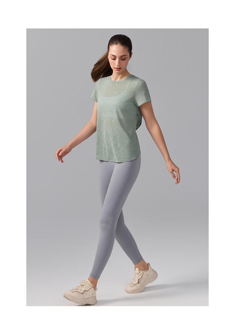 Women's Breathable Short Sleeve Yoga T-Shirt with Hollow Beautiful Back - Lightweight Dance Fitness Cover-Up Running Top