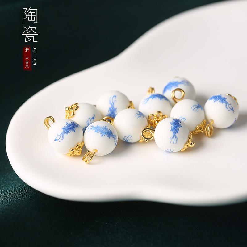 Ceramic Beads Buttons Blue And White Porcelain Decorative Buttons Chinese National Style Retro Cheongsam Buttons Hanfu Tang Suit Shirt Buttons